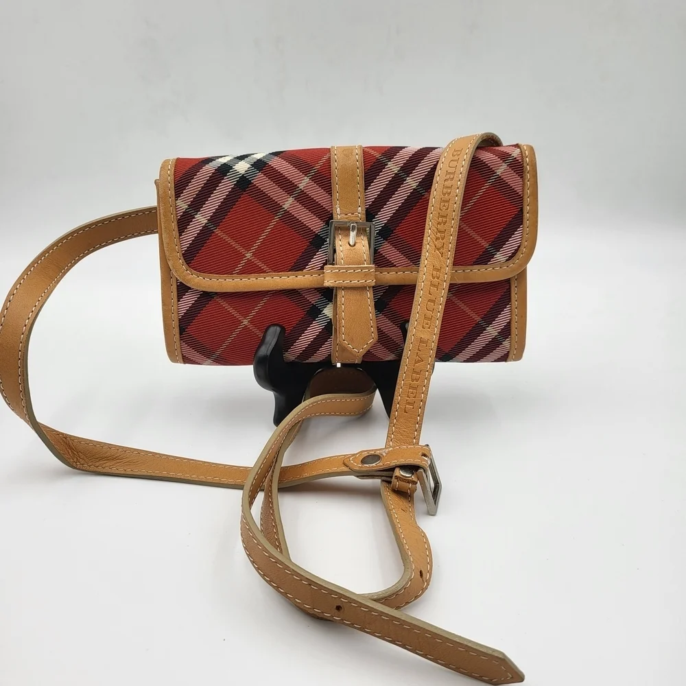 Burberry Nova Check Blue Label Waist Crossbody Bag Canvas Red..Authentic..